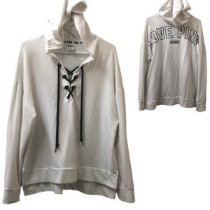 PINK VS White Lace Up Hoodie